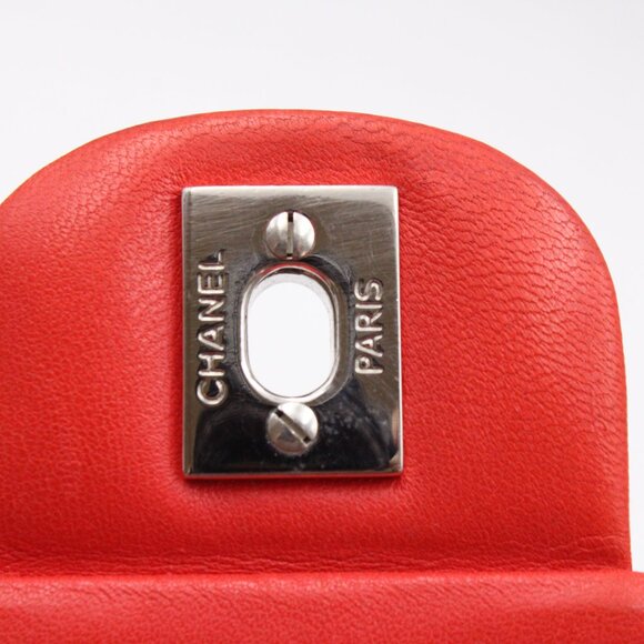 Pre-Owned, Restored CHANEL Perforated Leather Flap Shoulder Bag in Red/Silver - Picture 8 of 16